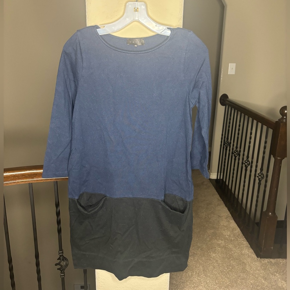 Hatch Maternity Color Block Dress with 3/4 Sleeves and Front Pockets